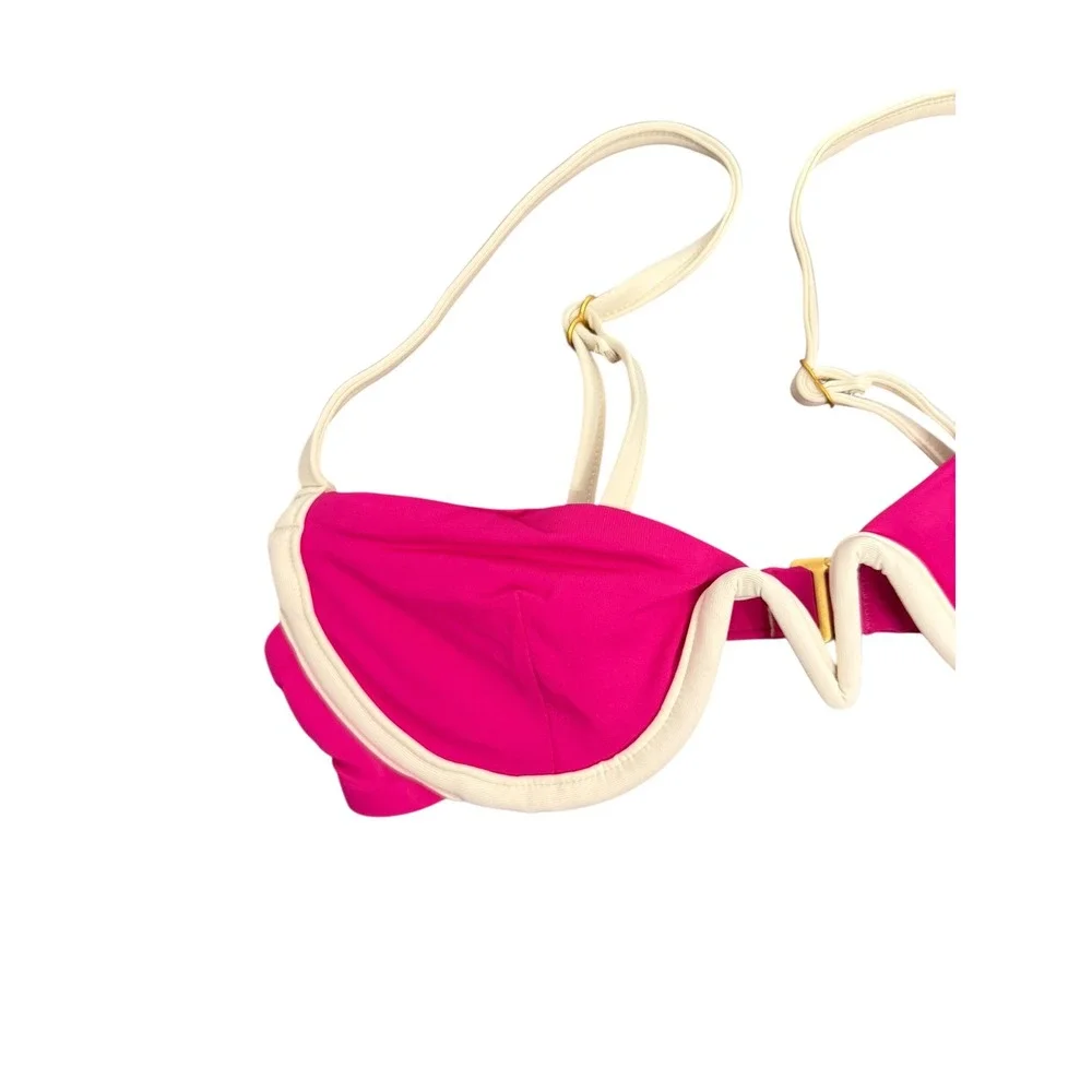 L*SPACE Pink‎ White Nico Bikini Top Underwire Contrast V-Wire XS NWT